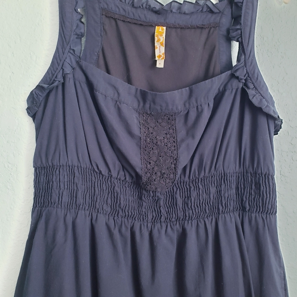 Anthropologie Maeve Navy Square Neck Smocked Ruffle Dress - Picture 3 of 11